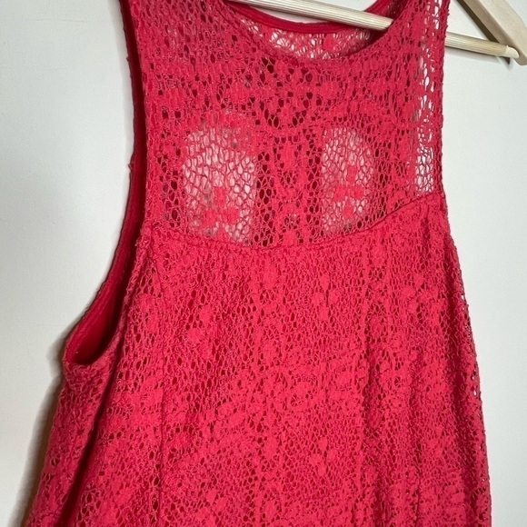 FREE people red sleeveless crochet lace high neck racerback trapeze dress - Picture 5 of 8